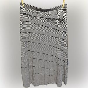 INC International Concepts Black and  Grey/Tan Striped and Ruffled Maxi Skirt